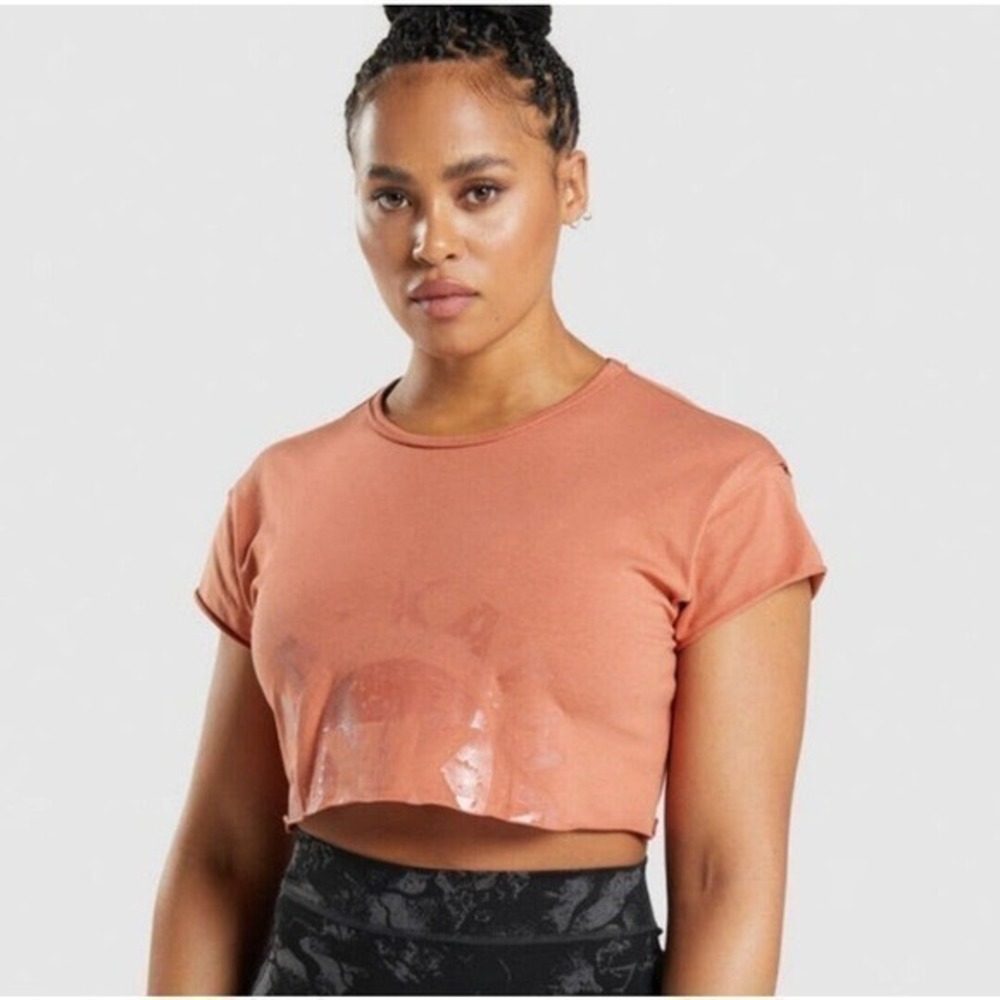 Gymshark x KK Fit Collab KK Twins Raw Crop Top earth Orange raw hem size XS